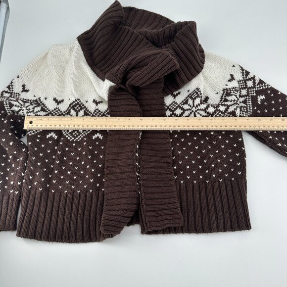 Decree Women's Brown White Fair Isle Knit Cardigan Sweater Shawl Cozy Size M - Picture 7 of 8